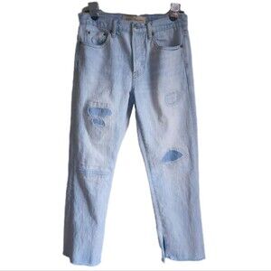Gap Vintage Straight Patchwork Jeans Women's 26R Light Wash Distressed Mended